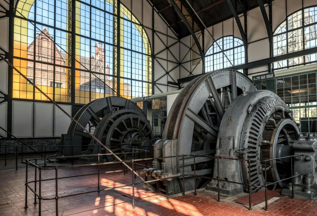 Interior view of historic machinery in Essen Germany, showcasing industrial architecture.
